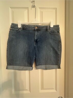 Talbots Mid-Rise Rolled Cuff Denim Shorts - Blue